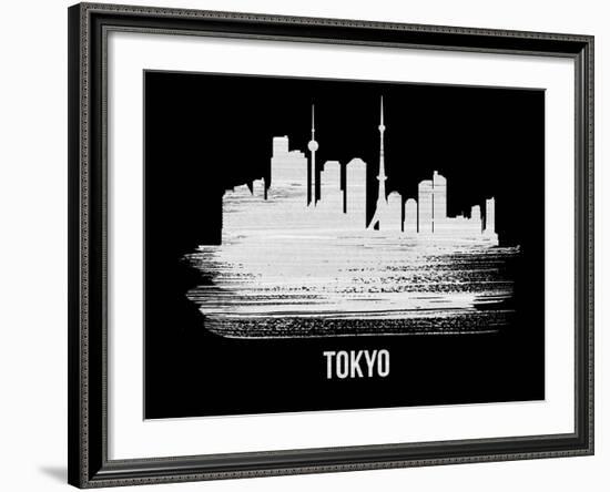 Tokyo Skyline Brush Stroke - White-NaxArt-Framed Art Print