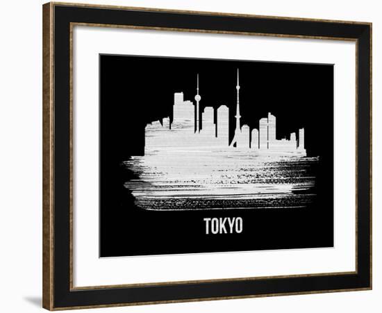 Tokyo Skyline Brush Stroke - White-NaxArt-Framed Art Print