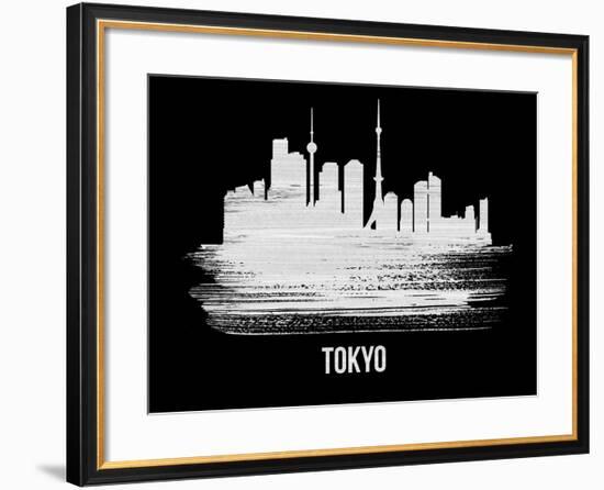 Tokyo Skyline Brush Stroke - White-NaxArt-Framed Art Print