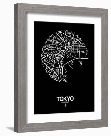 Tokyo Street Map Black-null-Framed Art Print