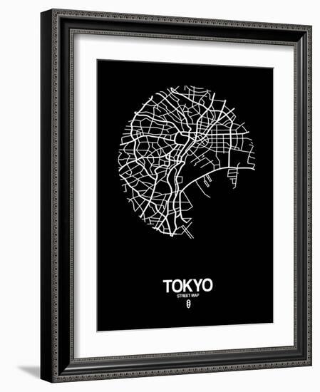Tokyo Street Map Black-null-Framed Art Print
