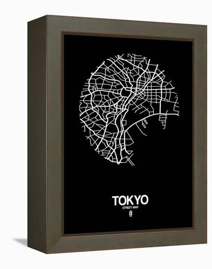 Tokyo Street Map Black-NaxArt-Framed Stretched Canvas