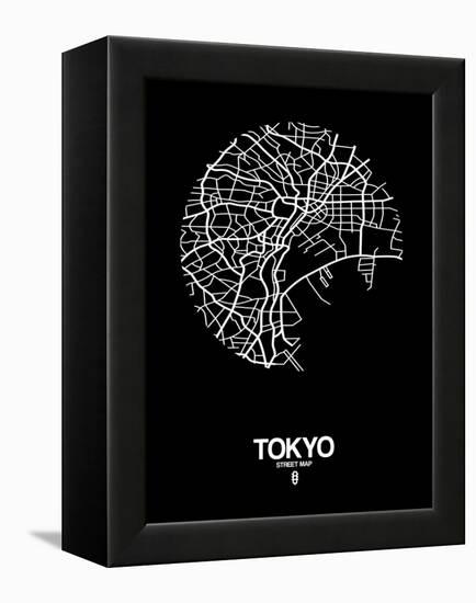 Tokyo Street Map Black-NaxArt-Framed Stretched Canvas