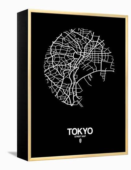 Tokyo Street Map Black-NaxArt-Framed Stretched Canvas