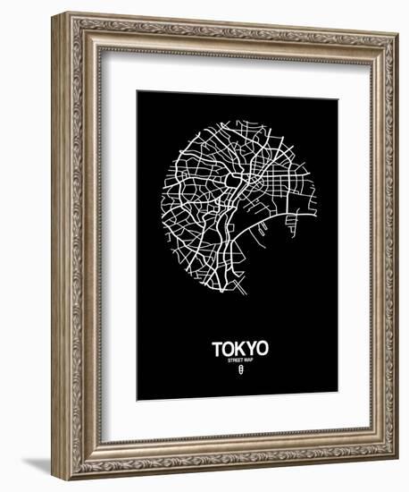 Tokyo Street Map Black-NaxArt-Framed Art Print