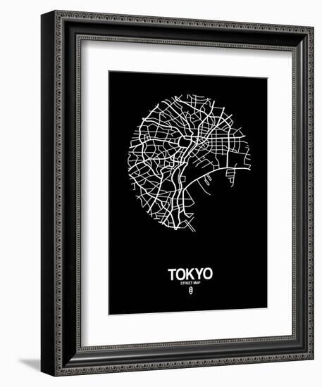 Tokyo Street Map Black-NaxArt-Framed Art Print