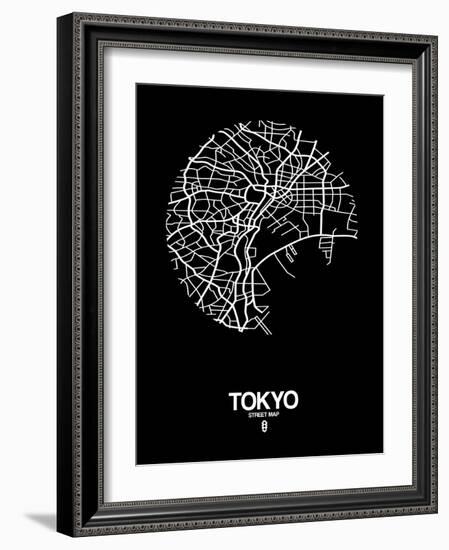 Tokyo Street Map Black-NaxArt-Framed Art Print