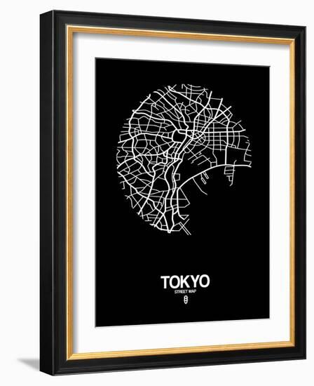 Tokyo Street Map Black-NaxArt-Framed Art Print