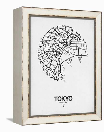 Tokyo Street Map White-NaxArt-Framed Stretched Canvas