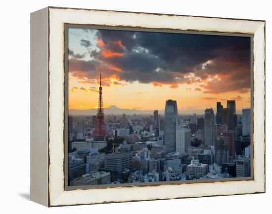 Tokyo Tower and Mt; Fuji from Shiodome, Tokyo, Japan-Jon Arnold-Framed Premier Image Canvas