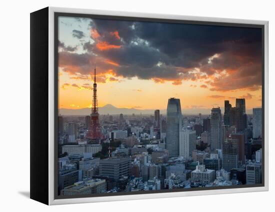 Tokyo Tower and Mt; Fuji from Shiodome, Tokyo, Japan-Jon Arnold-Framed Premier Image Canvas