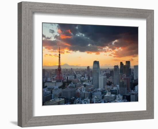 Tokyo Tower and Mt; Fuji from Shiodome, Tokyo, Japan-Jon Arnold-Framed Photographic Print