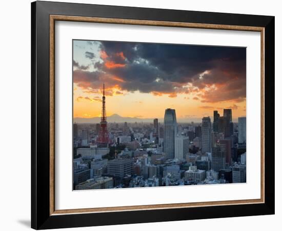 Tokyo Tower and Mt; Fuji from Shiodome, Tokyo, Japan-Jon Arnold-Framed Photographic Print