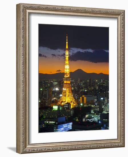 Tokyo Tower and Mt; Fuji from Shiodome, Tokyo, Japan-Jon Arnold-Framed Photographic Print