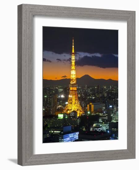 Tokyo Tower and Mt; Fuji from Shiodome, Tokyo, Japan-Jon Arnold-Framed Photographic Print
