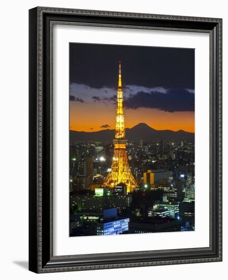 Tokyo Tower and Mt; Fuji from Shiodome, Tokyo, Japan-Jon Arnold-Framed Photographic Print