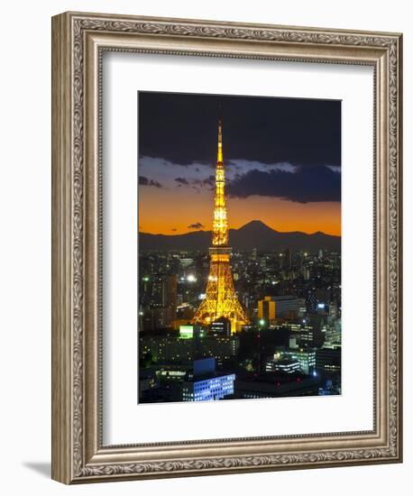 Tokyo Tower and Mt; Fuji from Shiodome, Tokyo, Japan-Jon Arnold-Framed Photographic Print