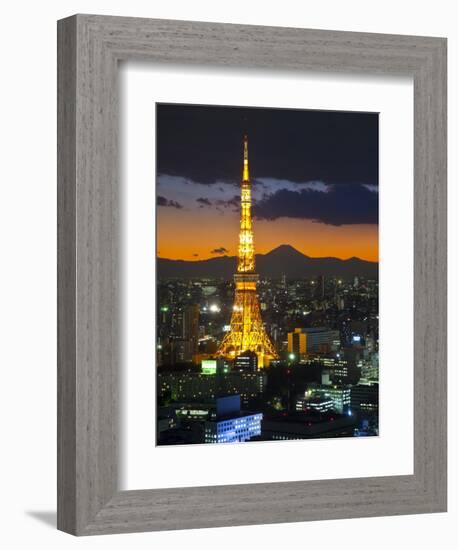 Tokyo Tower and Mt; Fuji from Shiodome, Tokyo, Japan-Jon Arnold-Framed Photographic Print