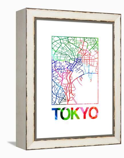 Tokyo Watercolor Street Map-NaxArt-Framed Stretched Canvas