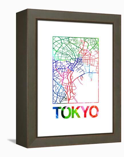 Tokyo Watercolor Street Map-NaxArt-Framed Stretched Canvas