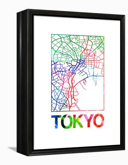 Tokyo Watercolor Street Map-NaxArt-Framed Stretched Canvas