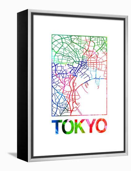 Tokyo Watercolor Street Map-NaxArt-Framed Stretched Canvas