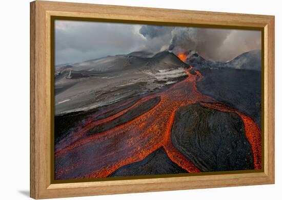 Tolbachik Volcano Erupting with Lava Flowing Down the Mountain Side-Sergey Gorshkov-Framed Premier Image Canvas