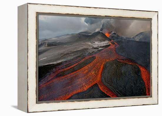 Tolbachik Volcano Erupting with Lava Flowing Down the Mountain Side-Sergey Gorshkov-Framed Premier Image Canvas