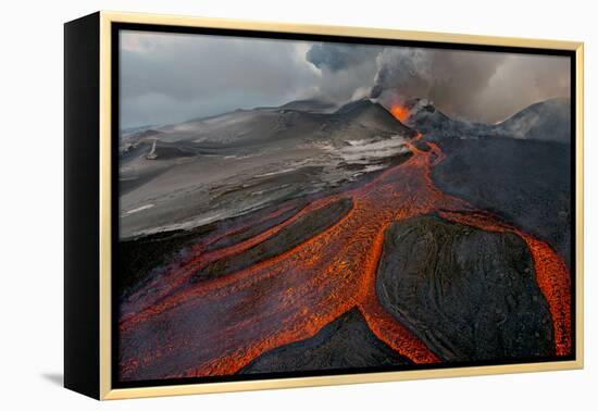 Tolbachik Volcano Erupting with Lava Flowing Down the Mountain Side-Sergey Gorshkov-Framed Premier Image Canvas