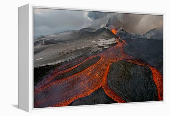 Tolbachik Volcano Erupting with Lava Flowing Down the Mountain Side-Sergey Gorshkov-Framed Premier Image Canvas