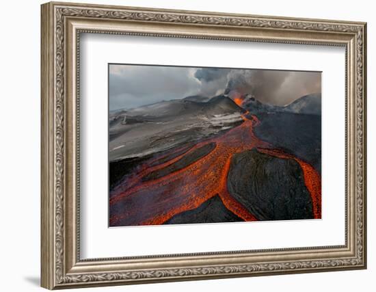 Tolbachik Volcano Erupting with Lava Flowing Down the Mountain Side-Sergey Gorshkov-Framed Photographic Print