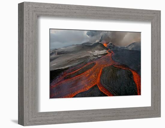 Tolbachik Volcano Erupting with Lava Flowing Down the Mountain Side-Sergey Gorshkov-Framed Photographic Print