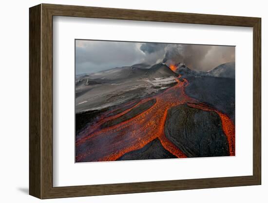 Tolbachik Volcano Erupting with Lava Flowing Down the Mountain Side-Sergey Gorshkov-Framed Photographic Print