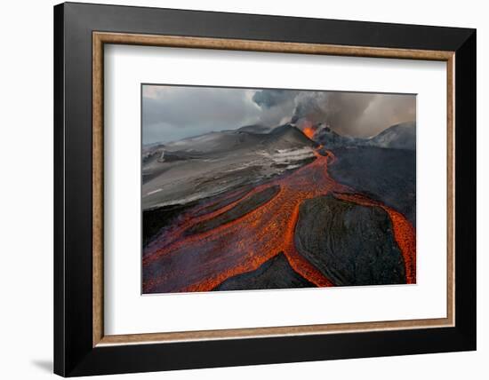 Tolbachik Volcano Erupting with Lava Flowing Down the Mountain Side-Sergey Gorshkov-Framed Photographic Print