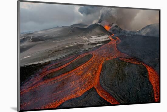 Tolbachik Volcano Erupting with Lava Flowing Down the Mountain Side-Sergey Gorshkov-Mounted Photographic Print