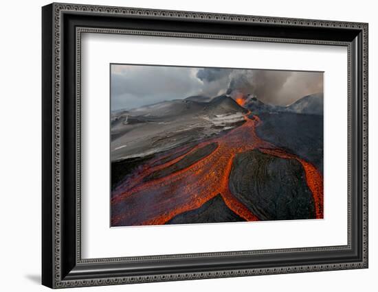 Tolbachik Volcano Erupting with Lava Flowing Down the Mountain Side-Sergey Gorshkov-Framed Photographic Print