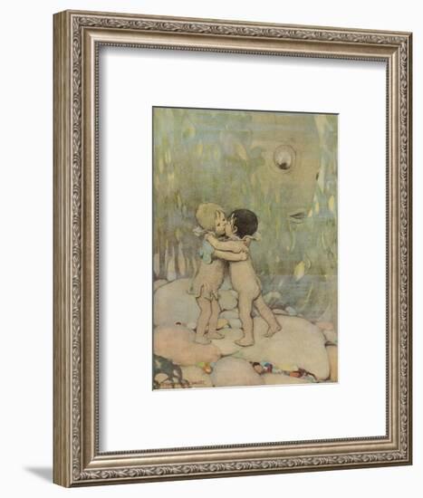 Tom and the Water Baby Hug and Kiss, Whilst a Startled Fish Looks On-null-Framed Art Print