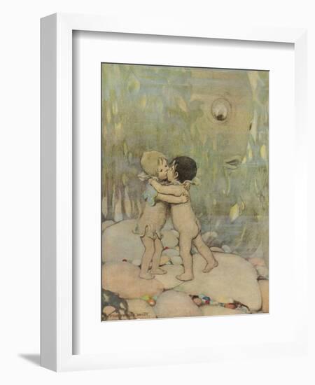 Tom and the Water Baby Hug and Kiss, Whilst a Startled Fish Looks On-null-Framed Art Print