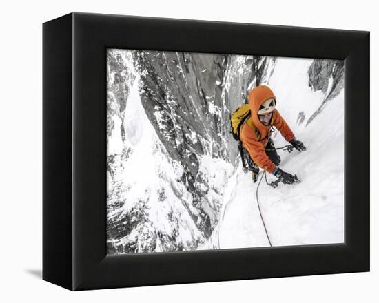 Tom Grant Arriving in the Upper Couloir Nord Des Drus, Chamonix, France-Ben Tibbetts-Framed Premier Image Canvas