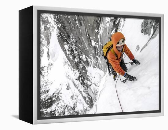 Tom Grant Arriving in the Upper Couloir Nord Des Drus, Chamonix, France-Ben Tibbetts-Framed Premier Image Canvas