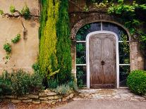 Red lock on a weathered blue door.-Tom Haseltine-Photographic Print