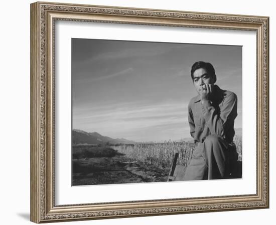 Tom Kobayashi at Manzanar Relocation Center, California, 1943-Ansel Adams-Framed Photographic Print