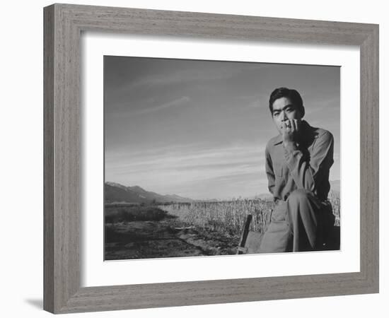 Tom Kobayashi at Manzanar Relocation Center, California, 1943-Ansel Adams-Framed Photographic Print
