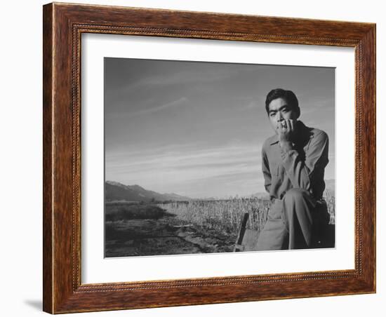 Tom Kobayashi at Manzanar Relocation Center, California, 1943-Ansel Adams-Framed Photographic Print