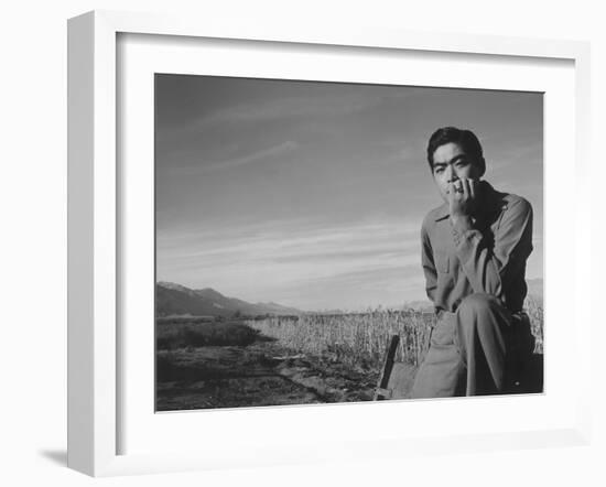 Tom Kobayashi at Manzanar Relocation Center, California, 1943-Ansel Adams-Framed Photographic Print