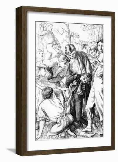 Tom's First Exploit at Football, Illustration from 'Tom Brown's School Days'-Arthur Hughes-Framed Giclee Print