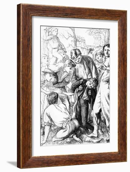 Tom's First Exploit at Football, Illustration from 'Tom Brown's School Days'-Arthur Hughes-Framed Giclee Print