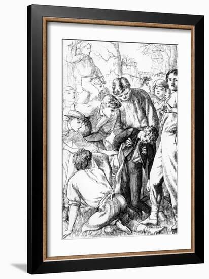 Tom's First Exploit at Football, Illustration from 'Tom Brown's School Days'-Arthur Hughes-Framed Giclee Print