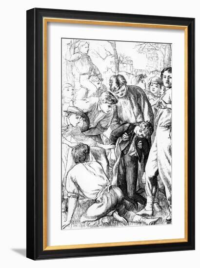 Tom's First Exploit at Football, Illustration from 'Tom Brown's School Days'-Arthur Hughes-Framed Giclee Print