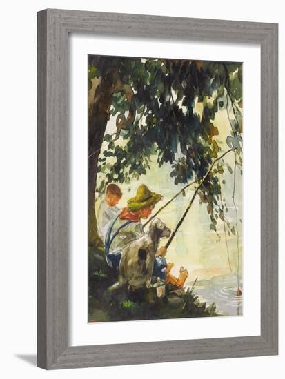 Tom Sawyer Fishing-Howard Pyle-Framed Art Print